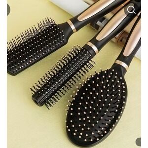 3 Piece Hair Brush Set Detangling Paddle Round Comb Women Styling